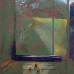 Fenêtre rouge, 2018, huile et fusain sur toile, 130x97 cm