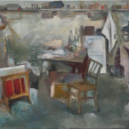 Intérieur (carton à dessin rouge), 2015, huile sur toile, 33x41 cm