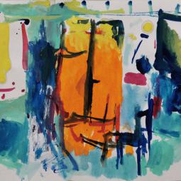 La porte orange, 2020, gouache et encre, 16x21 cm