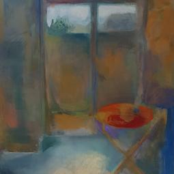 Atelier table rouge, 2017, huile sur toile, 195x130 cm